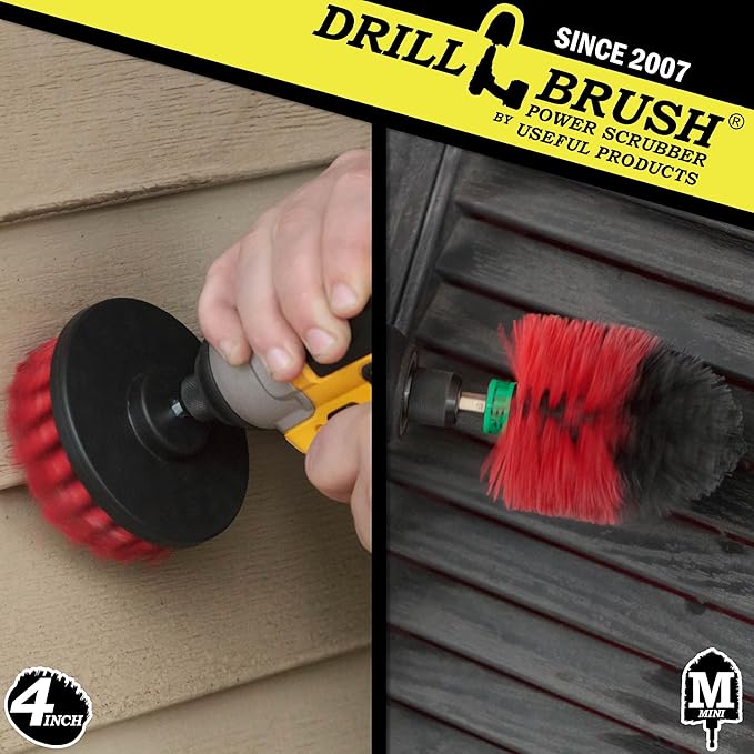Outdoor Cleaning Supplies - Stiff Bristle Outdoor Power Scrubber - Concrete and Brick Stain Remover - Concrete Pools Cleaning Kits- Heavy Duty Deck and Patio Scrubbing Brushes - Stiff Bristle Brush