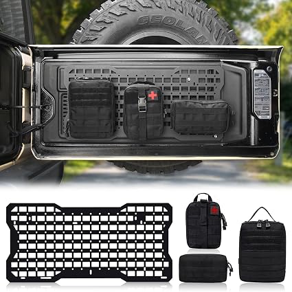 MAIKER Tailgate Molle Panel with 3 Moll Pouch Compatible with Jeep Wrangler 2007-2018 JK JKU & 2018-2024 JL JLU Aluminum