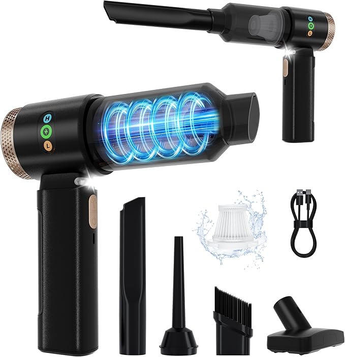 GcdPai Handheld Car Vacuum Cordless 20000PA Powerful Small Portable Rechargeable Vacuum Cleaner with LED Light Mini Vacuum for Car, Home, Office, Keyboard, Pet (Black Gold)