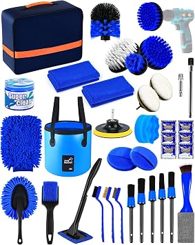 Car Cleaning Kit：40 Pcs Interior Windshield and Window Cleaner Detailing Set；Wheel & Tire Brush；Car Wash Mitt；Cleaning B