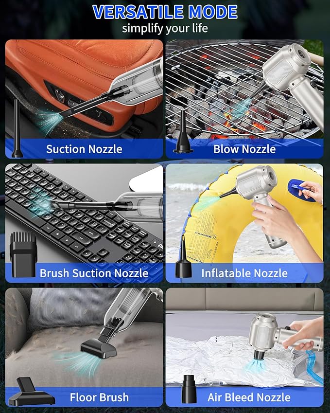 Handheld Vacuum Cordless, 16000Pa Strong Suction Car Vacuum Cleaner Rechargeable, 2-in-1 Blow & Suction, 140W High Power Hand Vacuum for Car, Desk, Keyboards, Pet Hair