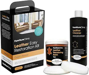 Furniture Clinic Leather Easy Restoration Kit | with Leather Recoloring Balm, Cleaner, Sponge, and Cloth | Leather Repai