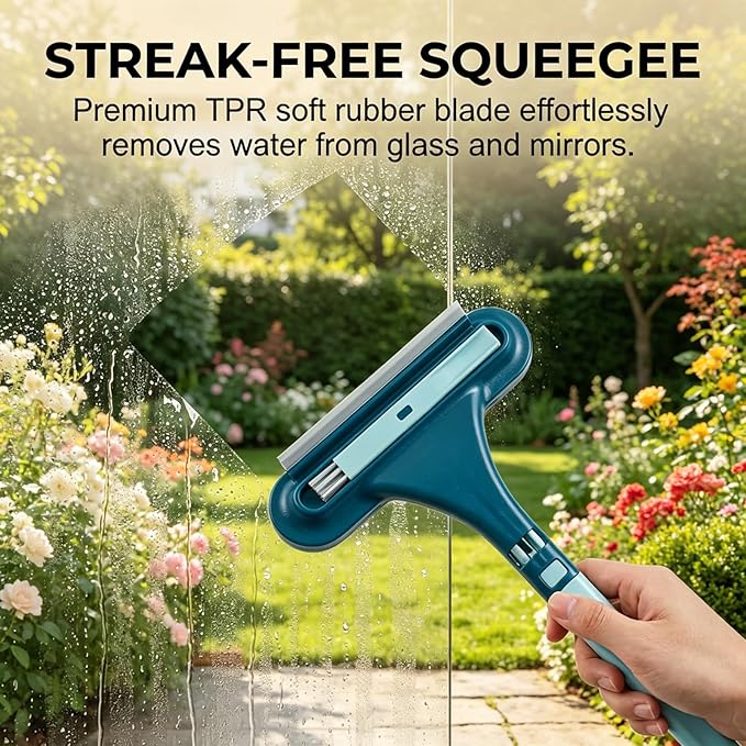 3 in 1 Window Screen Cleaner, Mesh Window Screen Cleaning Brush with Squeegee, Multi-Purpose Tool for Patio, Door and Porch Screens (Blue)