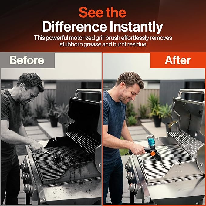 Electric Grill Brush Cordless Rechargeable with Soap Dispenser, Automatic Outdoor BBQ Electric Grill Cleaner Brush Including Interchangeable Stainless Steel Wire & Bristle Free Chain Brush