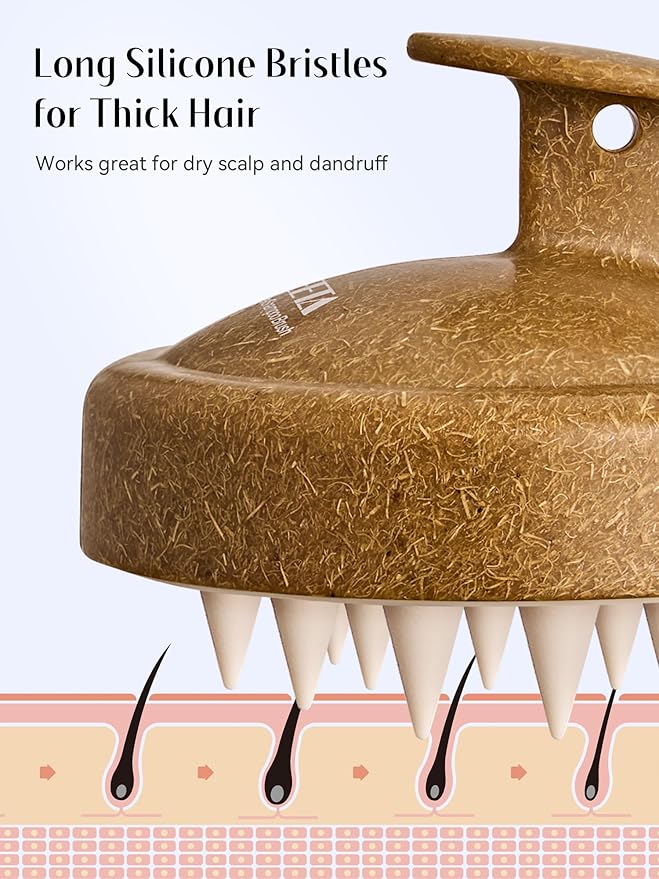 HEETA Scalp Massager Hair Growth, Soft Silicone Scalp Scrubber Shampoo Brush for Exfoliation, Dandruff Removal & Head Massage Stress Relax, Wet & Dry Use for Thick, Thin Hair Care, Brown