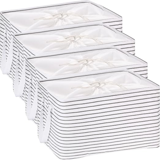 Hinwo 102L XXL Canvas Storage Bin with Lid and Handles, 4-Pack