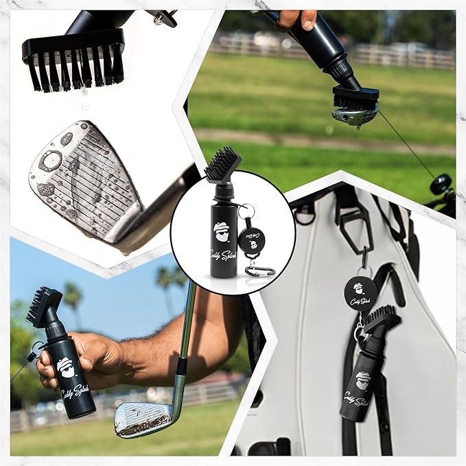 Caddy Splash Golf Club Brush Cleaner with Water - Heavy Duty Retractable Clip- Squeeze Bottle for Easy Cleaning with Nylon Bristles- Holds 4 Oz Water - Golf Accessories for Men- USA Company