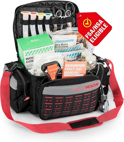 RHINO RESCUE First Responder First Aid Kit Fully-Stocked EMT Bag(Black,20L)