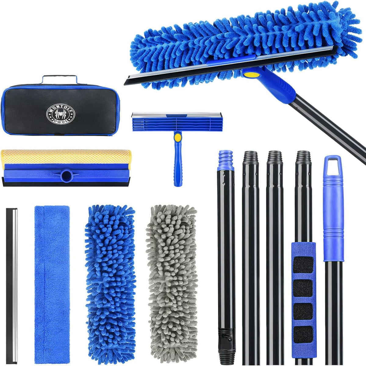 4-in-1 Window Squeegee, 79'' Window Cleaner Tool with Extension Pole, Window Cleaning Kit with Storage Bag, Rotatable Window Washing Kit Equipment for Home, Outdoor High Windows, Glass, Shower