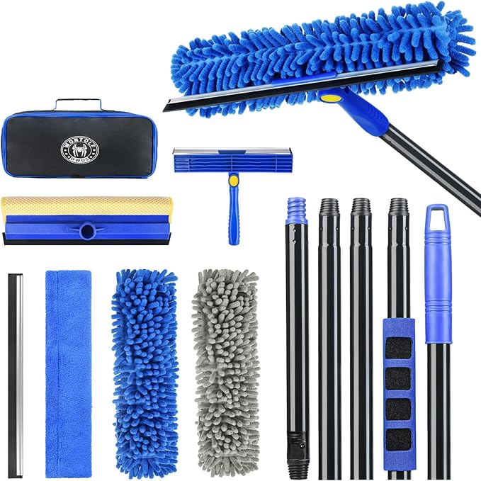 Wontolf 4-in-1 Window Squeegee, 79'' Window Cleaner Tool with Extension Pole, Window Cleaning Kit with Storage Bag, Rotatable Window Washing Kit Equipment for Home, Outdoor High Windows, Glass, Shower