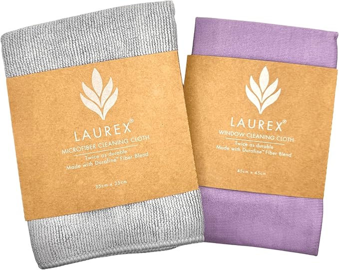 LAUREX Microfiber Window Cleaning Cloth, Streak-Free Glass & Mirror Towels, Lint-Free, Scratch-Free Reusable Cleaning Cloth, 2-Pack