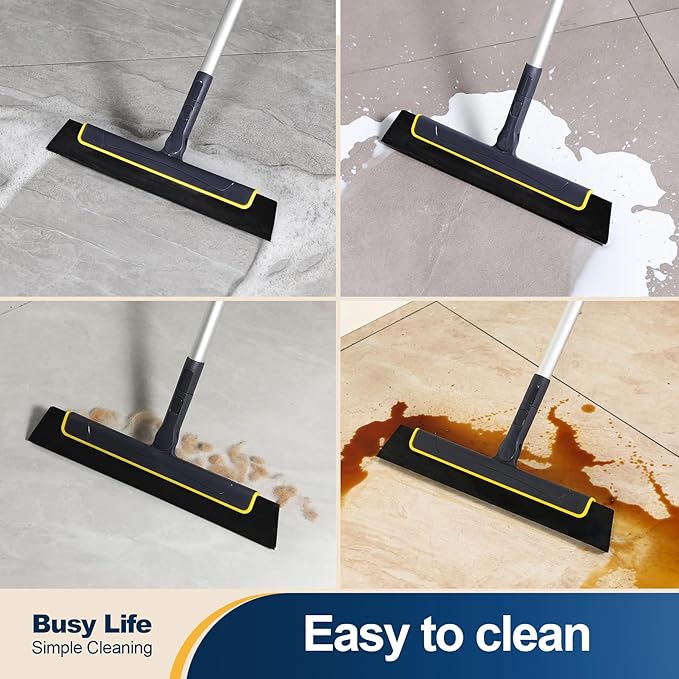 Yocada Floor Squeegee Broom EVA Foam Blade Aluminum Pole for Shower Bathroom Kitchen Home Tile Pet Hair Fur Floor Marble Glass Window Water Foam Cleaning Long Adjustable Removable Handle Anti Static