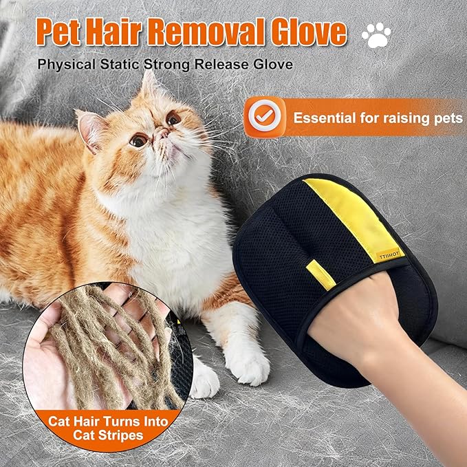 Electrostatic Gloves for Pet Hair Removal: Upgraded 2PCS Animal Fur Removal Tool for Dogs&Cats Efficient Reusable Pet Hair Remover for Couch Carpet Car Seat Clothing Quick Clean (2 pcs-Black)