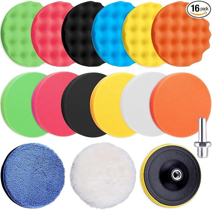 SIQUK 16 Pieces Buffing Pads 6 Inch Car Polishing Pad Kit Foam Polish Pads