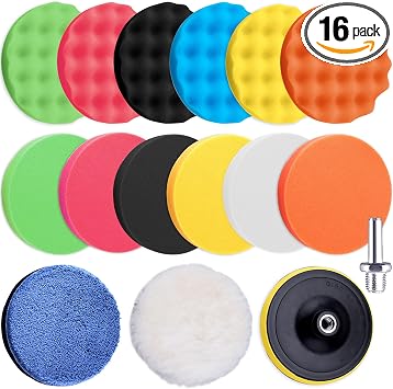 SIQUK 16 Pieces Buffing Pads 6 Inch Car Polishing Pad Kit Foam Polish Pads