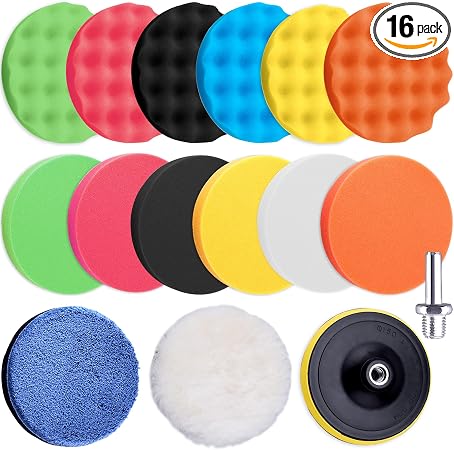SIQUK 16 Pieces Buffing Pads 6 Inch Car Polishing Pad Kit Foam Polish Pads