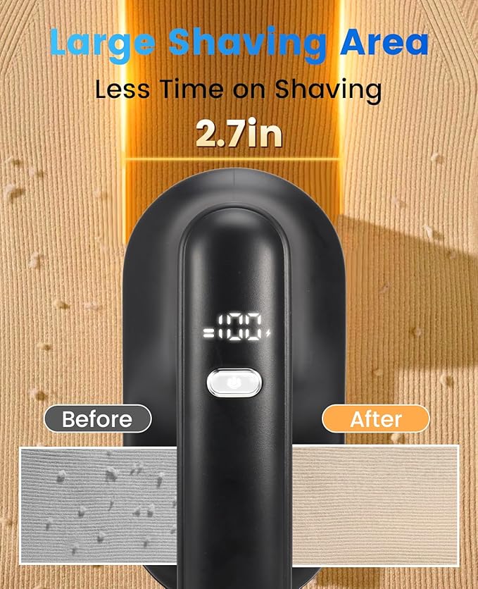Killrose Fabric Shaver for Clothing，Rechargeable Lint Shaver with 2.7in Large Shaving Head, 6-Leaf Blades & LED Display,2-Speed Sweater Shavers to Remove Pilling from Clothes, Furniture, Sofa, Blanket