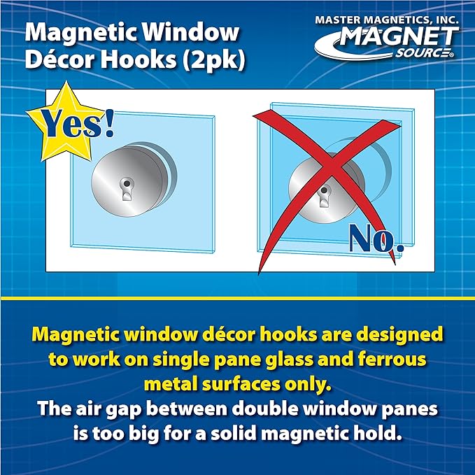 Master Magnetics Magnetic Window Décor Hooks - 2.63" Diameter, 0.750" Thick, Chrome, Pack of 2, 07254