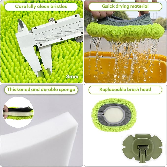 Wall Cleaner, Max 66'' Wall Mop with Long Handle, Ceiling Dust Mop with 15° Labor-Saving Elbow Extension Pole, Baseboard Duster Washer Scrubber, High Reach Window Cleaning Brush, Roof Cleaning Tool-GN