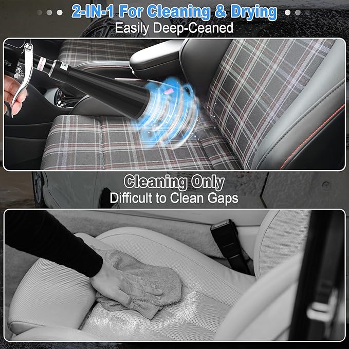 Air Blow Gun Car Detailing Dry Cleaning Gun High Pressure Cleaning Tool, Dryer Blower for Car Surfaces Quickly Blasts Dust, Works with Air Compressor (Black, 2 Set Nozzle)