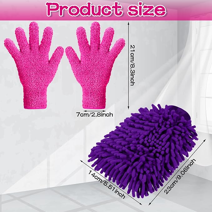 Potchen 6 Pcs Microfiber Dusting Mitt Gloves for Plants Washable Dusting Gloves for House Cleaning Furniture Car Washing