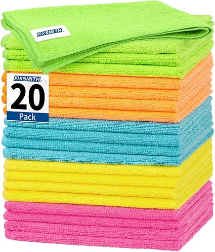 FIXSMITH Microfiber Cleaning Cloth, 20 Pack Cleaning Rags, Cleaning Towels for Housekeeping, Kitchen, Car, Lint-Free, Re