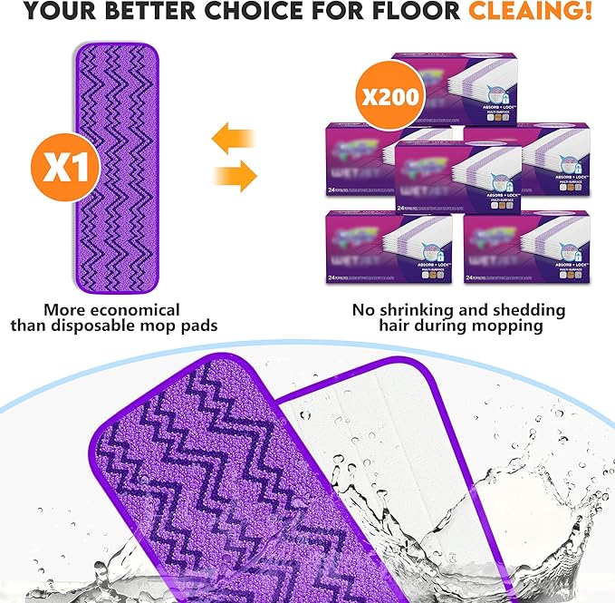 Reusable Mop Pads Compatible with Swiffer PowerMop, Microfiber Pads Replacement Washable Refills Pads for Dry Wet Cleaning, Spray Mops Pads Floor Mop Head for Hardwood Cleaning, 7 Pack