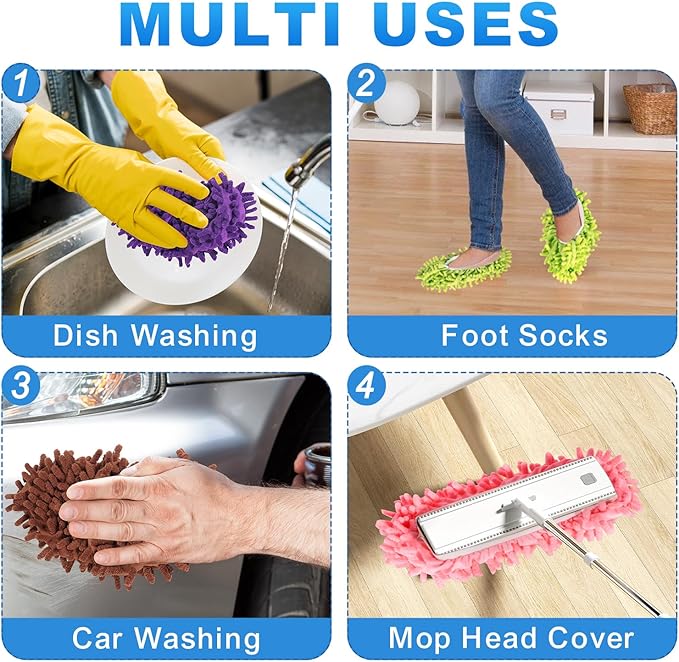Mop Slippers Shoes 10 Pairs (20 Pieces) - Microfiber Cleaning House Mop Slippers, Floor Cleaning Tools Shoe Cover, Soft Machine Washable Reusable Microfiber Foot Socks for House Kitchen Office