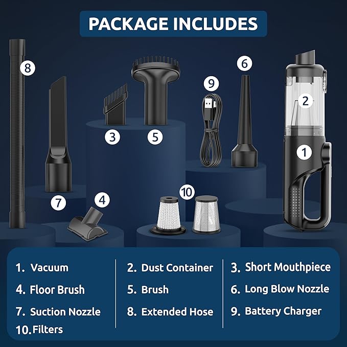 Handheld Vacuum Cordless Vacuum Cleaner with LED Light, 18000Pa Brushless Suction & Air Blower (2-in-1), 7800mAH Battery, Steel+HEPA Filter, Car Vacuum, Dust Buster for Interior, Home & Pet Hair