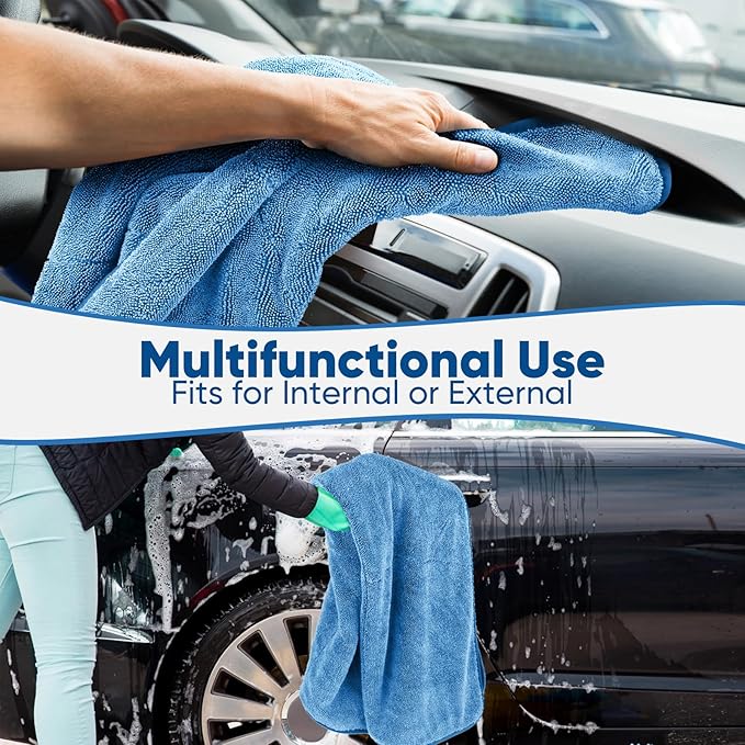 HOMEXCEL Professional Car Drying Towel (36"x 24") with Twisted-Loop Technology, 1200GSM for a Streak-Free Finish – Microfiber Towels for Cars, Trucks, SUVs, RVs and Motorcycles, Blue
