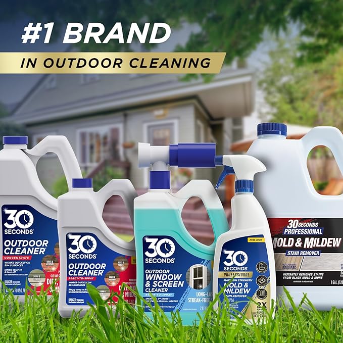 30 SECONDS Outdoor Window & Screen Concentrated Cleaner for Glass, Patio Doors, Fiberglass, Furniture - No Screen Removal Required, Spray & Rinse - Refill for Hose End Sprayer Bottles, 1.1 Gallon