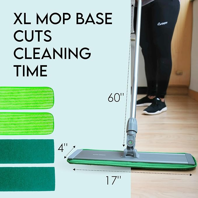Turbo Microfiber Mop Floor Cleaning System - 18-inch Dust Mop with 4 Reusable Pads for Hardwood and Tile, 360-Spin Floor Mop Head & Extendable Handle - Household Cleaning Tools