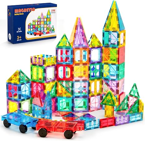 Ryoichi 138PCS Magnetic Tiles Set with 2 Cars for Kids Ages 3-9+ Years