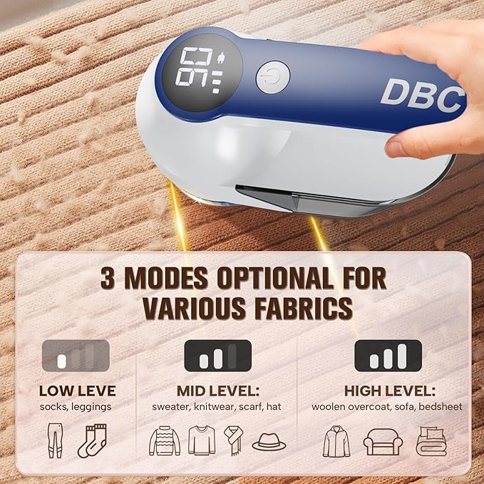 DBC Fabric Shaver with 15000r/Min Powerful Motor, LED Display, 3-Speeds, 6-Leaf Blades, Large Shaving Head Lint Remover for Clothes, Lint Ball, Furniture, Fuzz - Pink & White