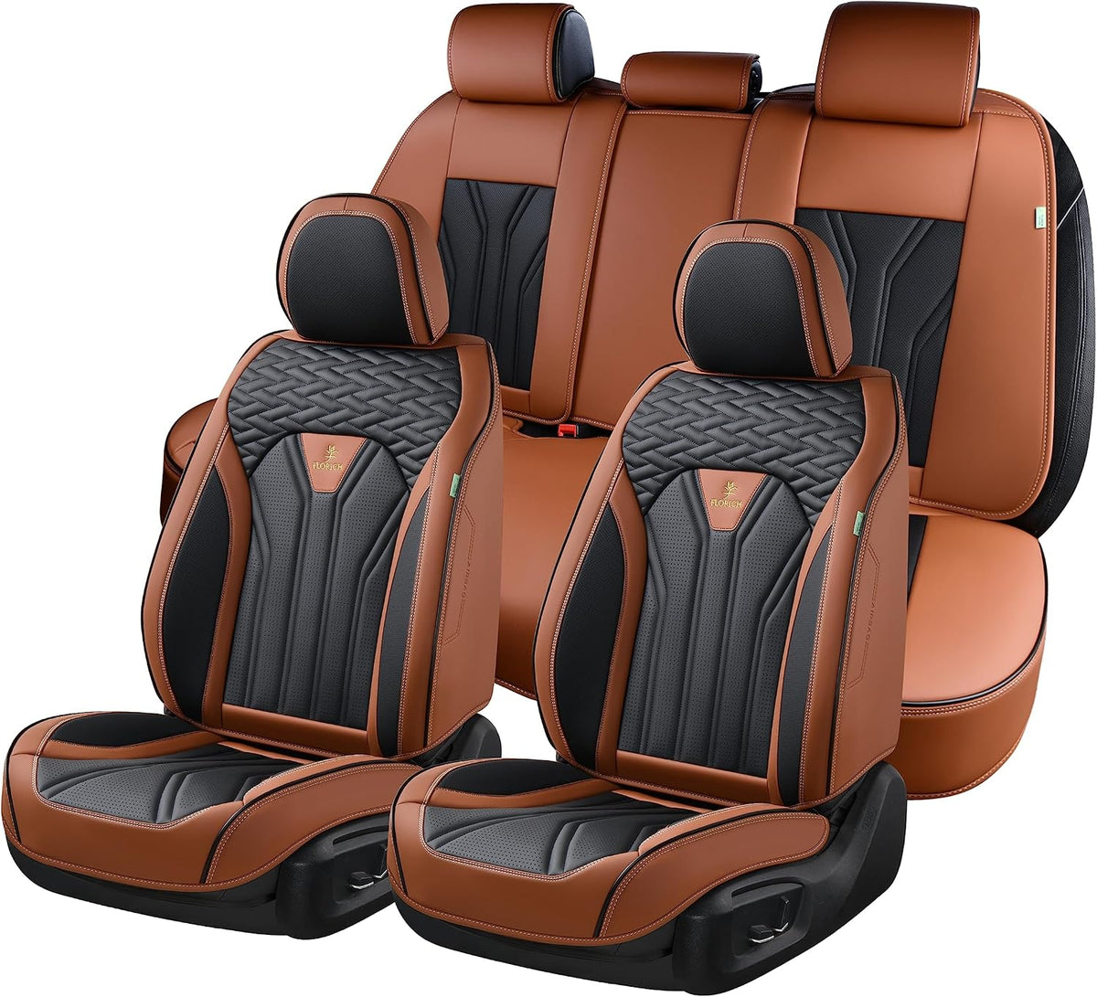 Leather Seat Covers, Seat Covers Full Set, Car Seat Protectors 5 Seats,Automotive Seat Covers Fit for Most Cars Trucks-Brown&Black