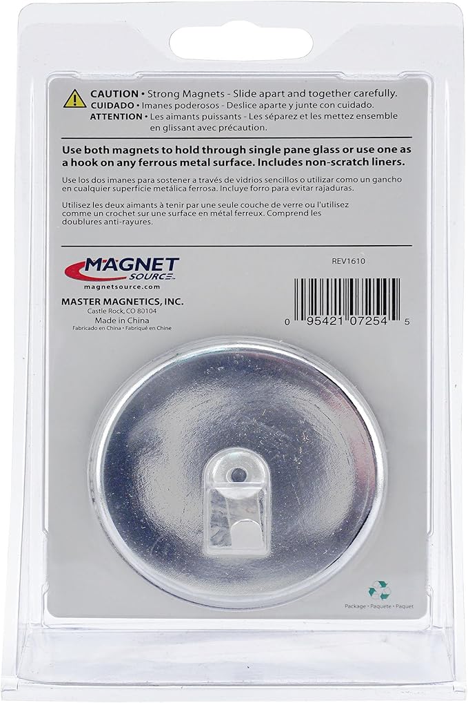 Master Magnetics Magnetic Window Décor Hooks - 2.63" Diameter, 0.750" Thick, Chrome, Pack of 2, 07254