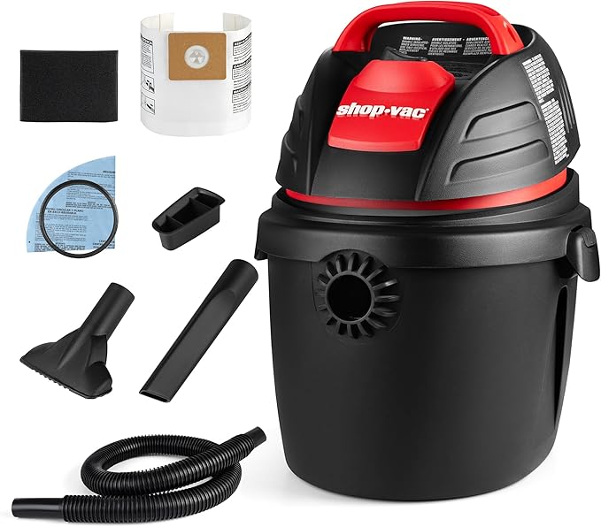 Shop-Vac 9303511 2.5 Gallon Wet Dry Vacuum, 2.5 Peak HP, 1.25 Inch Diameter x 4 Foot Hose, 12 Ft Cord Length, Wall Mounted, Includes Filters, Ideal for Jobsite, Garage, Car & Workshop