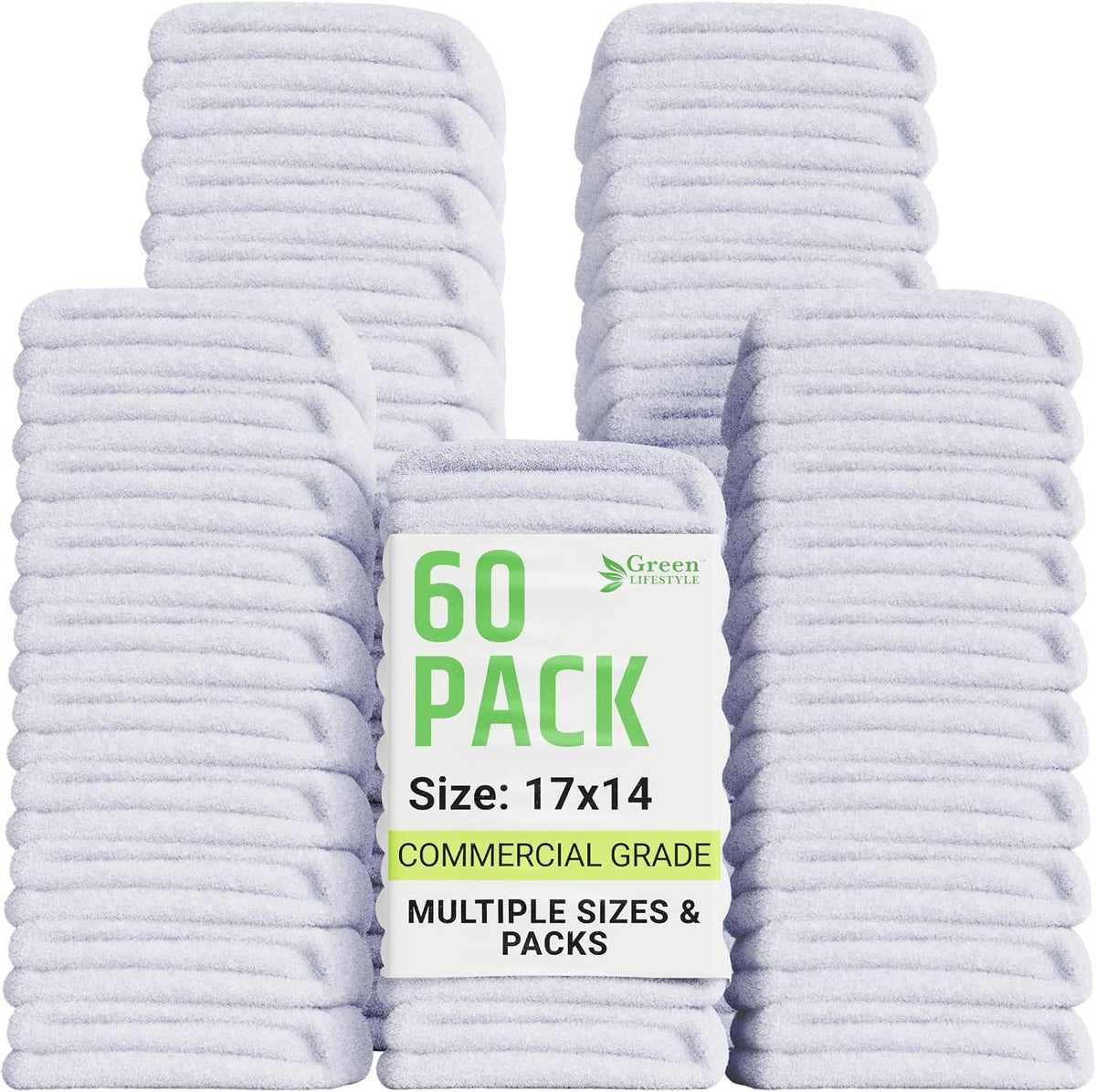 60-Pack Cotton Wash Cloths – 14"x17" Absorbent Cleaning Rags for Housekeeping, Kitchen Towels, Bar Mop Towels, Durable Terry Cloth Rags, Premium Quality Multipurpose Washcloths