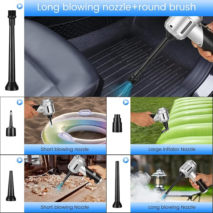 Car Vacuum Portable Cordless with 18000PA Super Suction, 4 in 1 Portable Air Blower/Car Vacuum 90°Foldable Handheld Rechargeable Brushless Motor, Gifts for Men for Home, PC