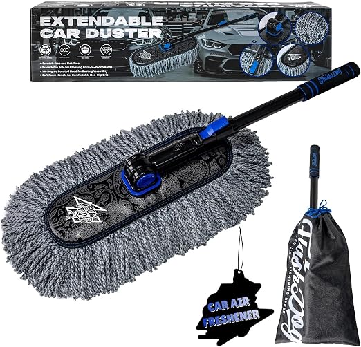 Flash Dog Car Duster Exterior Scratch Free Aluminum Alloy Extendable Handle and Microfiber Head Waterless Cleaning Brush