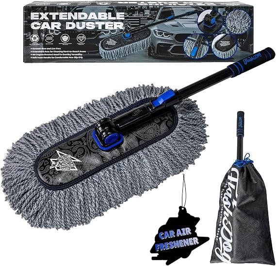 Flash Dog Car Duster Exterior Scratch Free Aluminum Alloy Extendable Handle and Microfiber Head Waterless Cleaning Brush