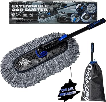 Flash Dog Car Duster Exterior Scratch Free Aluminum Alloy Extendable Handle and Microfiber Head Waterless Cleaning Brush