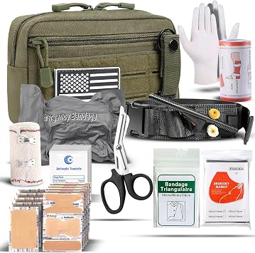 IFAK Trauma Kit with Tourniquet, 4-Inch Israeli Bandage, Elastic Bandages, Set of 34 Pieces Tactical First Aid Kit for C