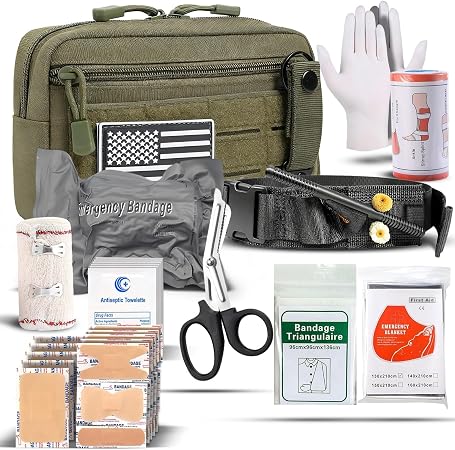 IFAK Trauma Kit with Tourniquet, 4-Inch Israeli Bandage, Elastic Bandages, Set of 34 Pieces Tactical First Aid Kit for C
