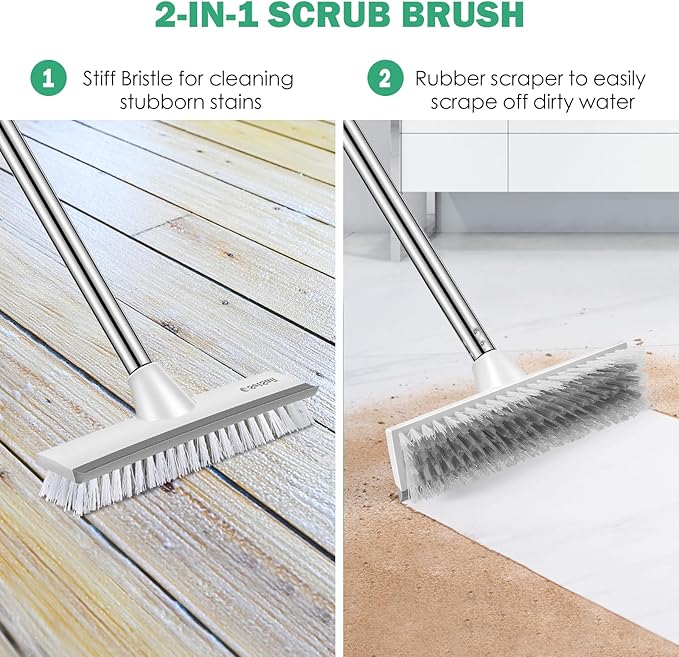 SetSail Floor Scrub Brush with 51-Inch Long Adjustable Handle 2 in 1 Scrape Brush Stiff Bristle Floor Scrubber for Cleaning Shower Bathroom Garage Kitchen Wall Deck Tub Tile