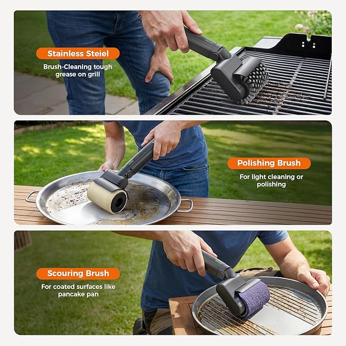 Leebein Electric Grill Brush for Outdoor, 2026 TikTok BBQ Grill Cleaner with 3 Heads, 3-Speed & Angle Adjust Cordless Rotary Grill Brush, 150Mins Runtime Grill Cleaning Brush for Barbecue Grates