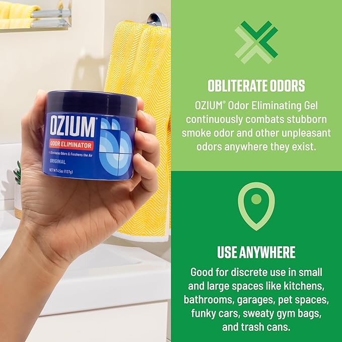 Ozium Odor Eliminating Gel - 4.5oz Air Freshener Alternative for Smoke, Pets, and Musty Odors - Long Lasting Odor Remover for Cars, Homes, Closets and Small Spaces - Country Fresh