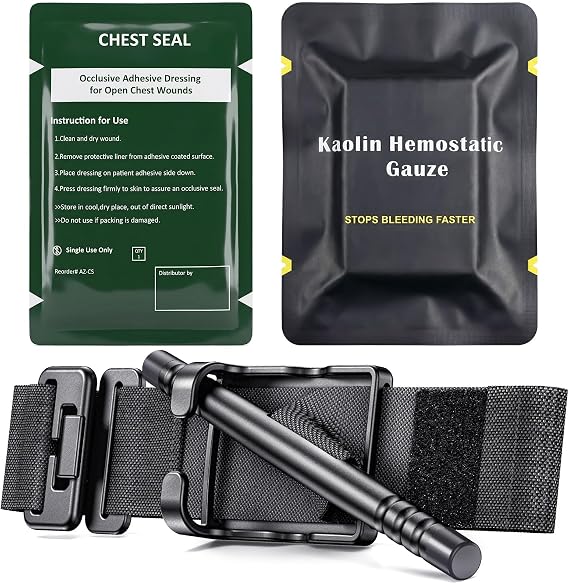 Tourniquet Kit First Aid Kit Refill Supplies, Compact Bleeding Control Kit with Tourniquet, Hemostatic Gauze and Chest S
