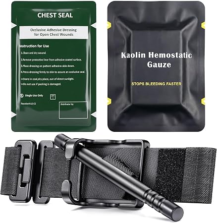 Tourniquet Kit First Aid Kit Refill Supplies, Compact Bleeding Control Kit with Tourniquet, Hemostatic Gauze and Chest S