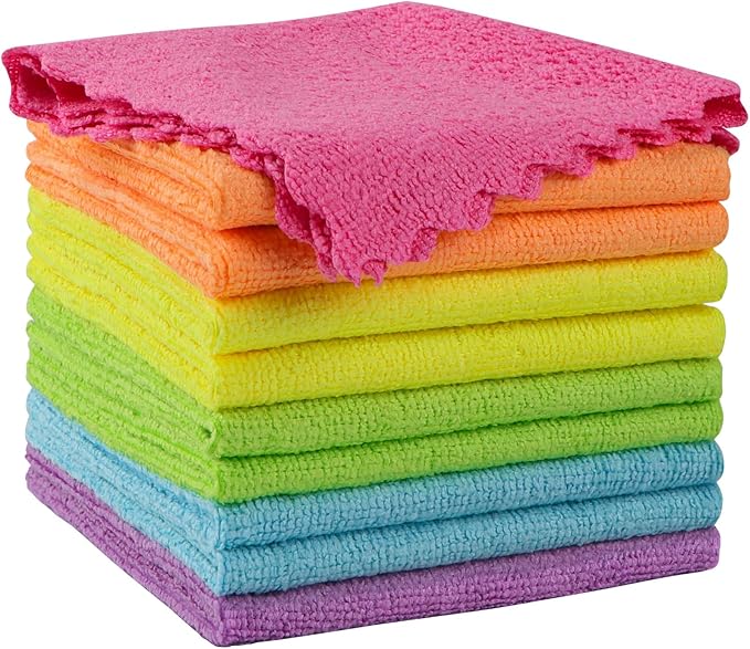 Orighty Microfiber Cleaning Cloth, 10 Pack Highly Absorbent Cleaning Rags, Household Cleaning Supplies, Reusable Lint Free Cloths Microfiber Rag for House, Kitchen, Car Care, 12x11 inch, Multicolor